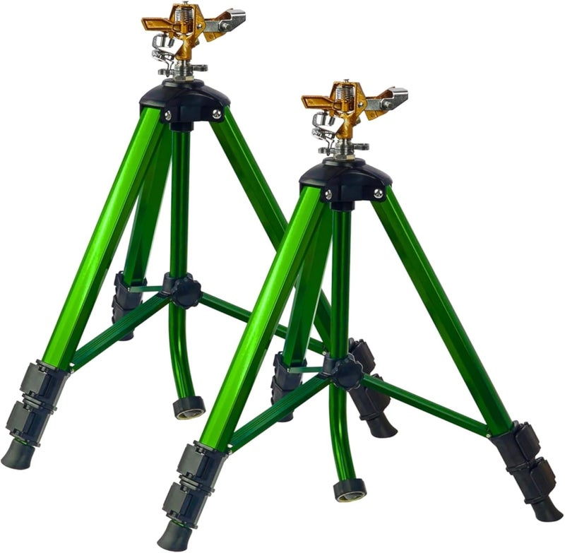 LIULO TOOL Impact Sprinkler on Tripod Base, 2 Pack Tripod Sprinklers with Brass Head, 360 Degree Large Area Irrigation with Extension Legs Flip Locks, Heavy Duty 3/4" Connector for Lawn Yard Garden - Image 1